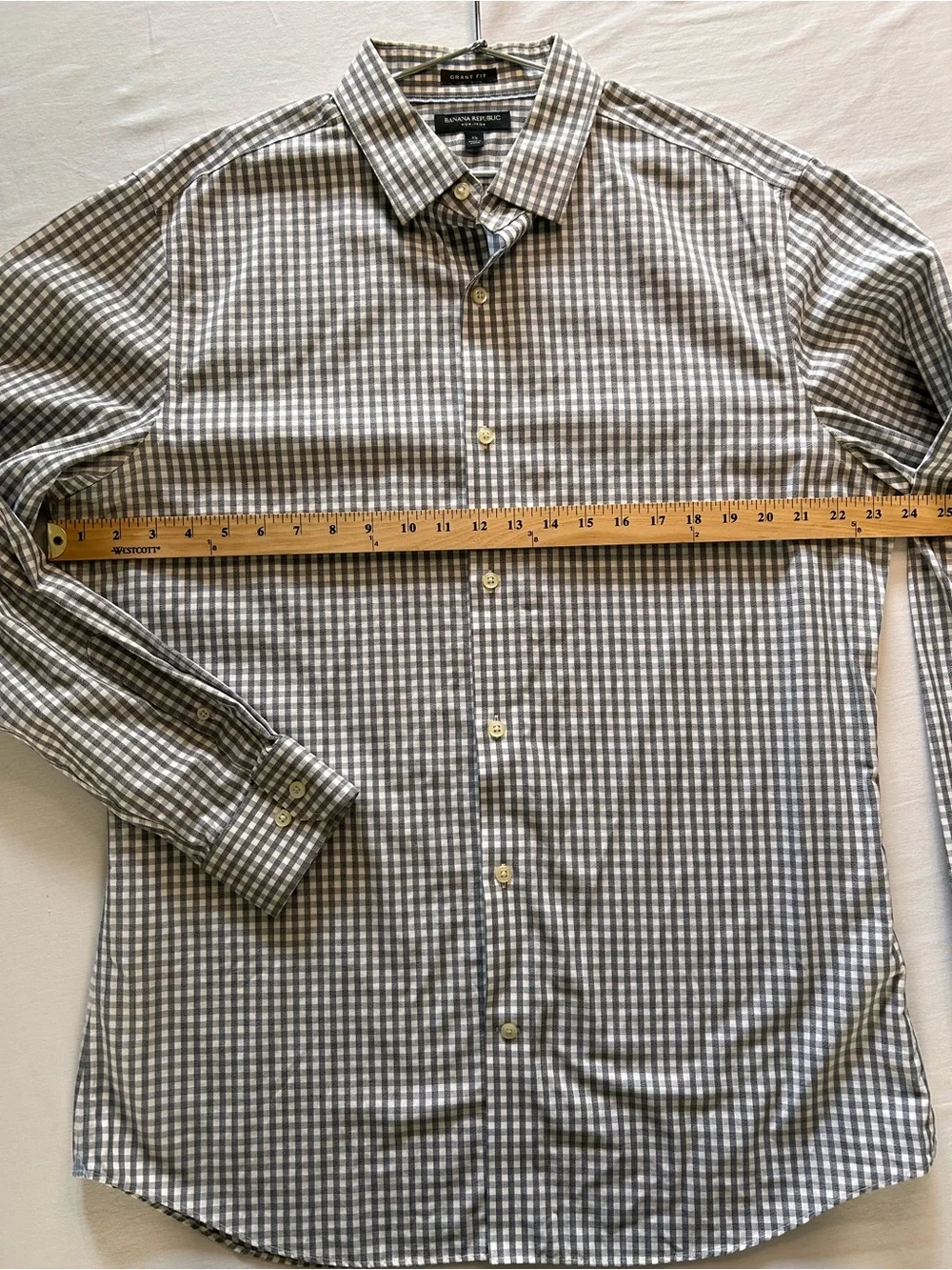 Banana Republic Grant Fit Gray Gingham Non-Iron Dress Shirt XL